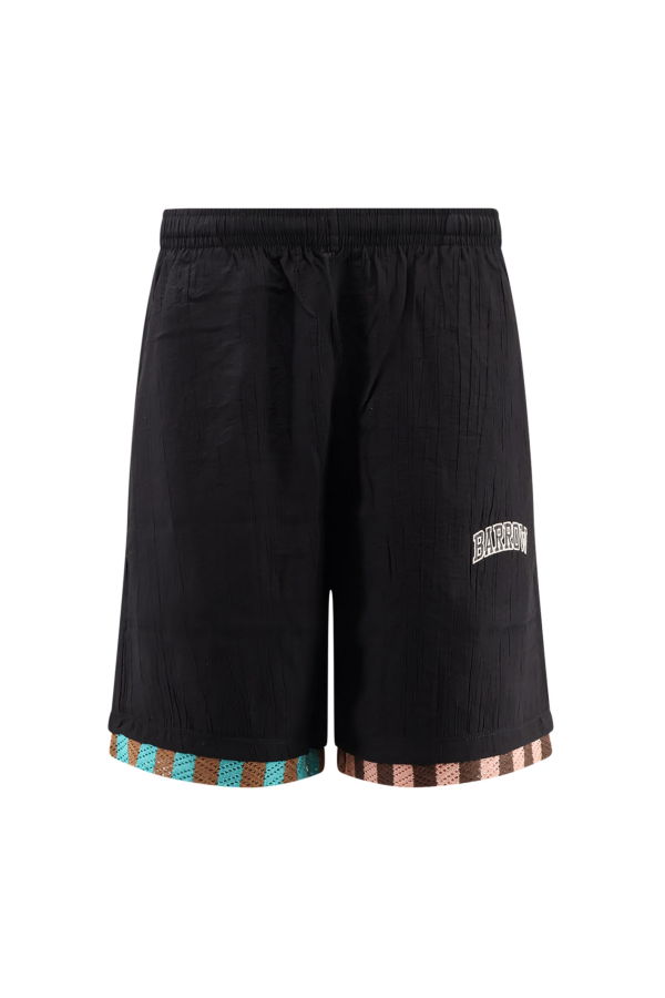 Barrow Viscose Blend Bermuda Shorts With Logo Print - Black