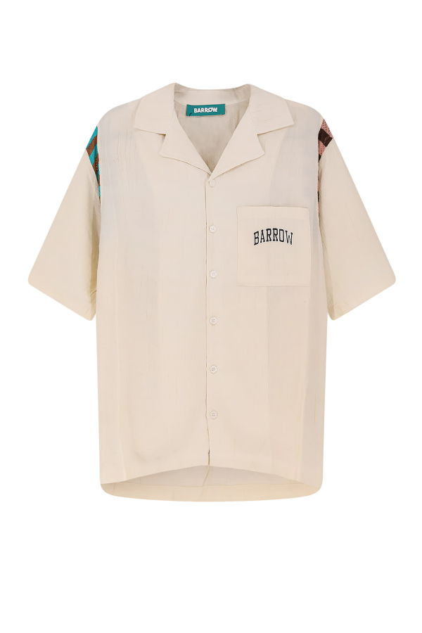 Barrow Viscose Shirt With Front Logo Print - Beige