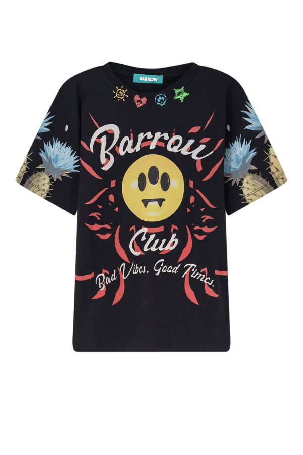 Barrow Cotton T-Shirt with Multicolor Front Print Tee - Black