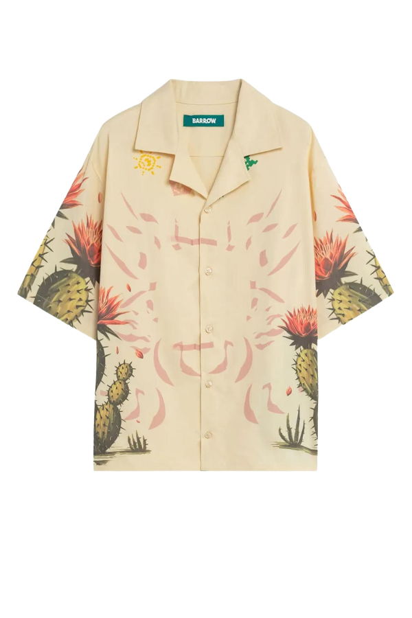 Barrow Cotton Shirt With Cactus Print - Beige