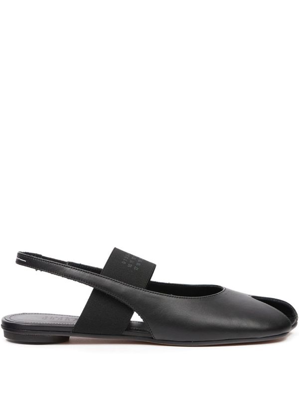 MM6 Maison Margiela Leather Slingback Ballets Flat Shoes - Black