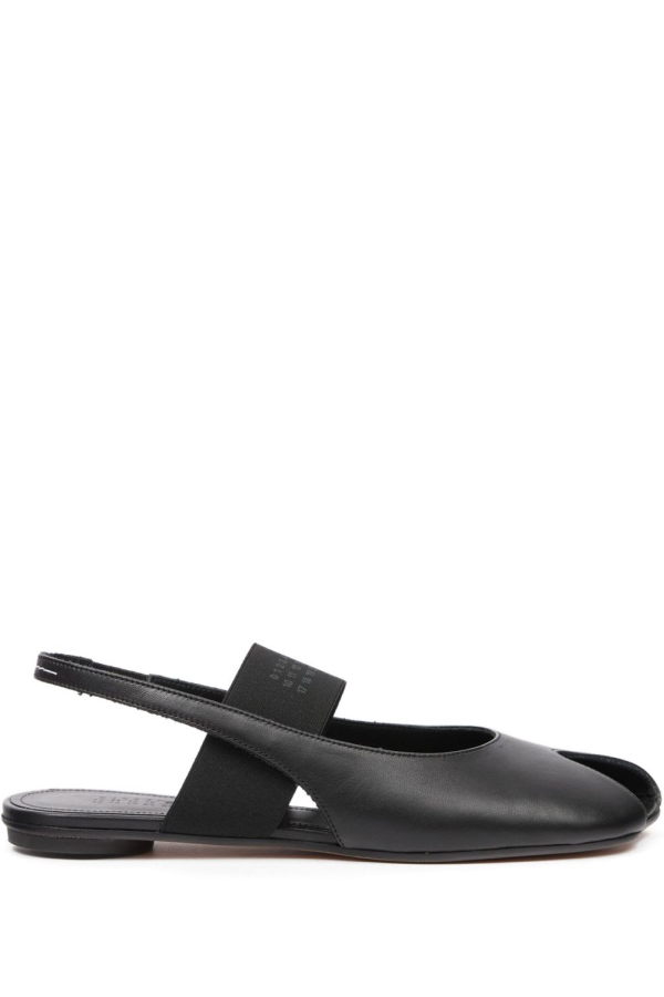 MM6 Maison Margiela Leather Slingback Ballets Flat Shoes - Black