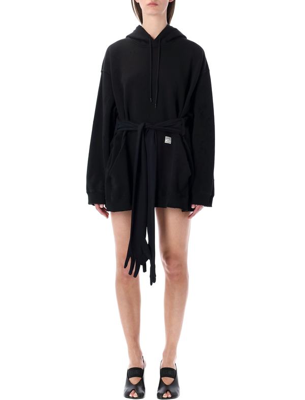 MM6 Maison Margiela Hooded Sweatdress With Gloves Dress - Black