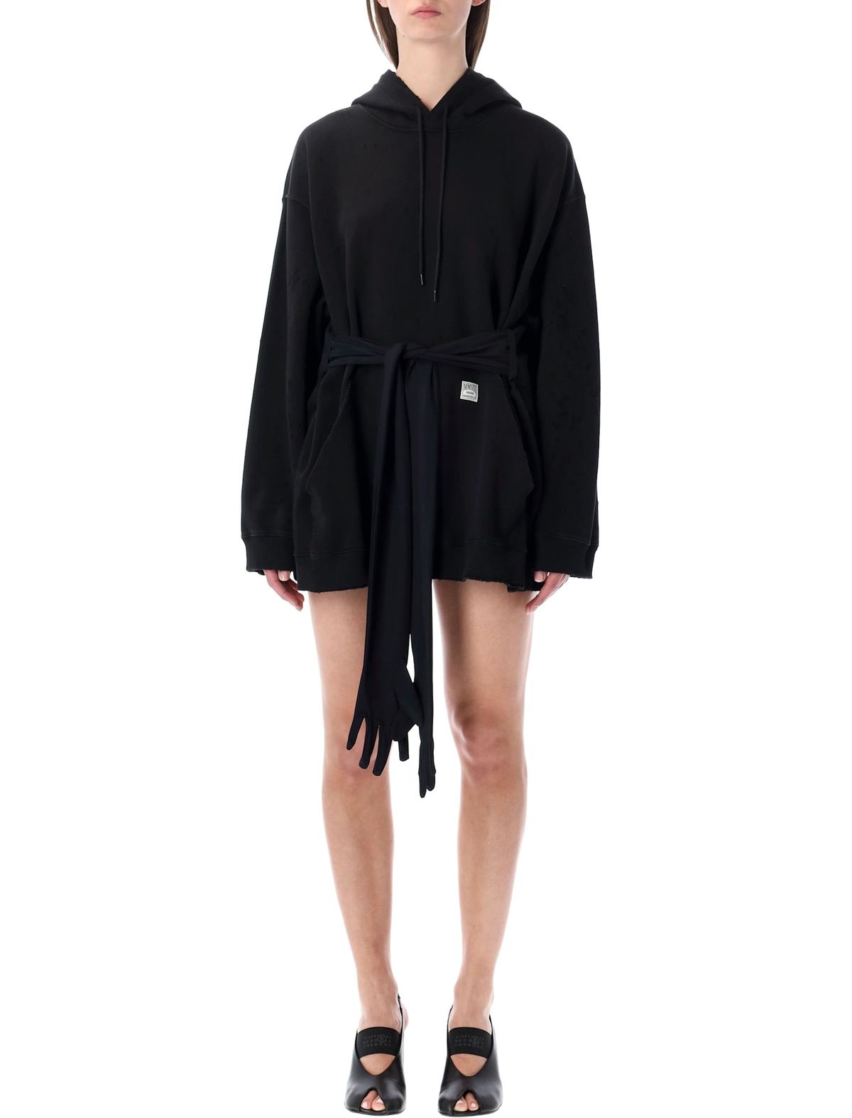 MM6 Maison Margiela Hooded Sweatdress With Gloves Dress - Black - Image 1 of 3