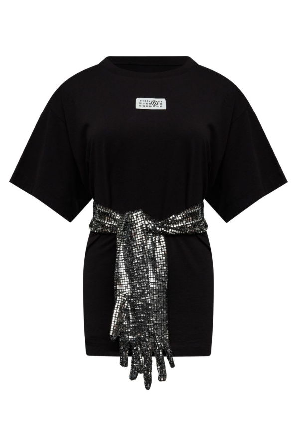 MM6 Maison Margiela Gloves-Detail Cotton T-Shirt - Black
