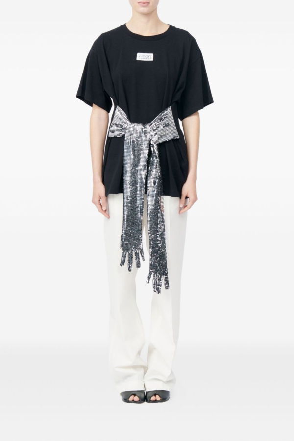 MM6 Maison Margiela Gloves-Detail Cotton T-Shirt - Black