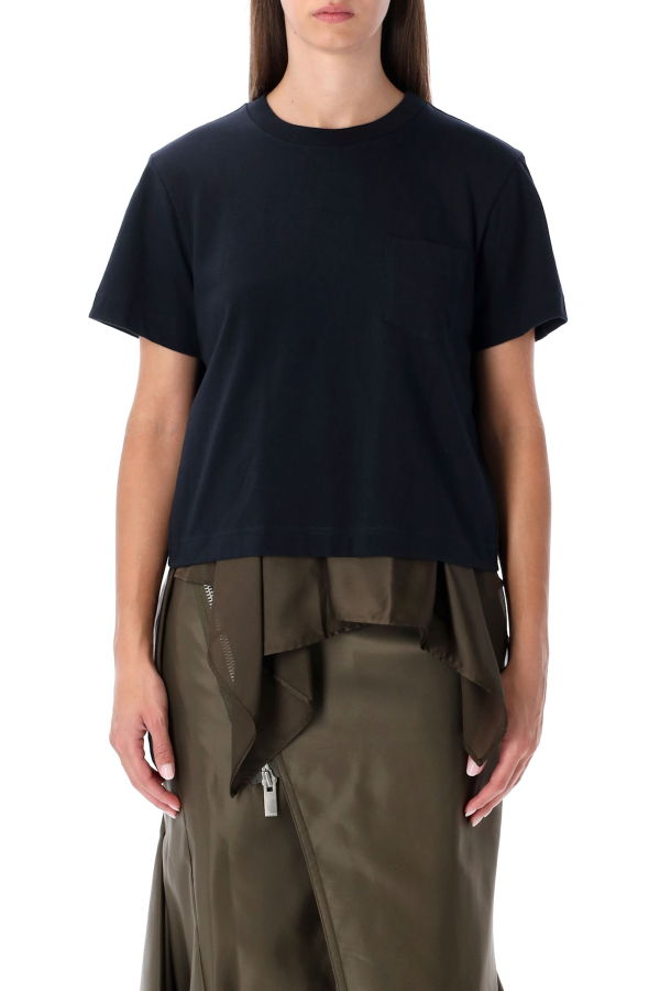 sacai T-Shirt With Voile Back Insert - Navy Khaki