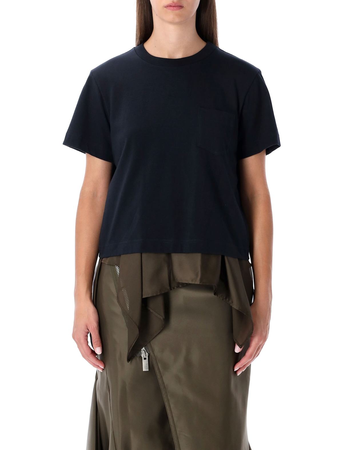 sacai T-Shirt With Voile Back Insert - Navy Khaki - Image 1 of 3