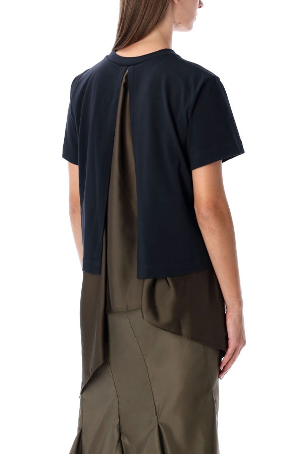 sacai T-Shirt With Voile Back Insert - Navy Khaki