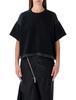 sacai Oversized Technical Cotton T-Shirt With Adjustable Drawstring Hem - Black - Thumbnail 1