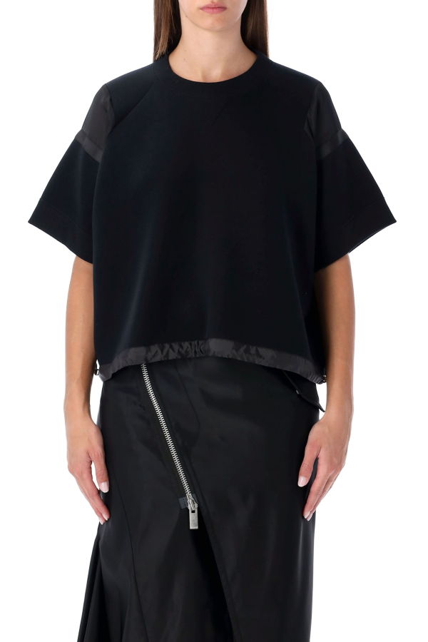 sacai Oversized Technical Cotton T-Shirt With Adjustable Drawstring Hem - Black
