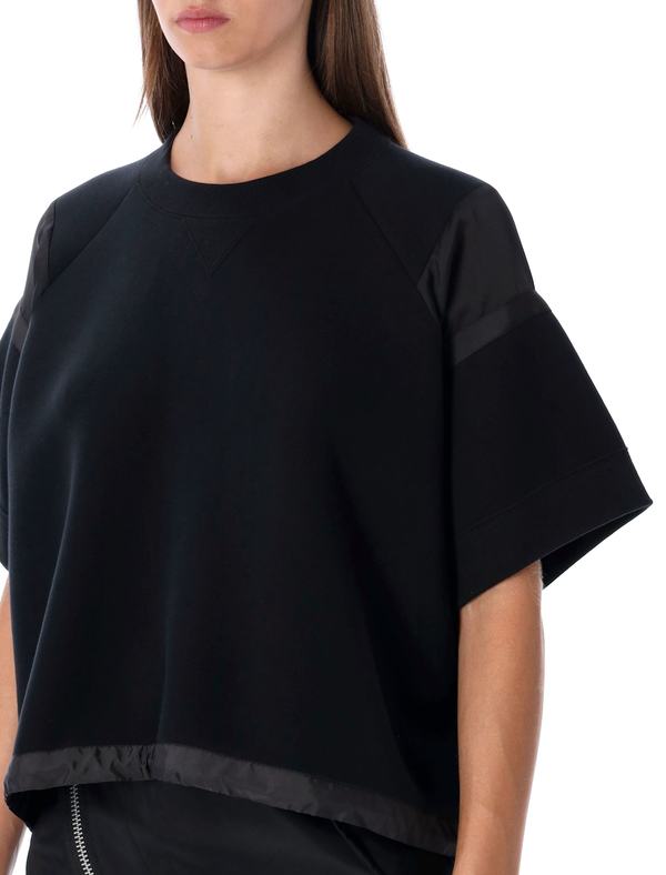 sacai Oversized Technical Cotton T-Shirt With Adjustable Drawstring Hem - Black