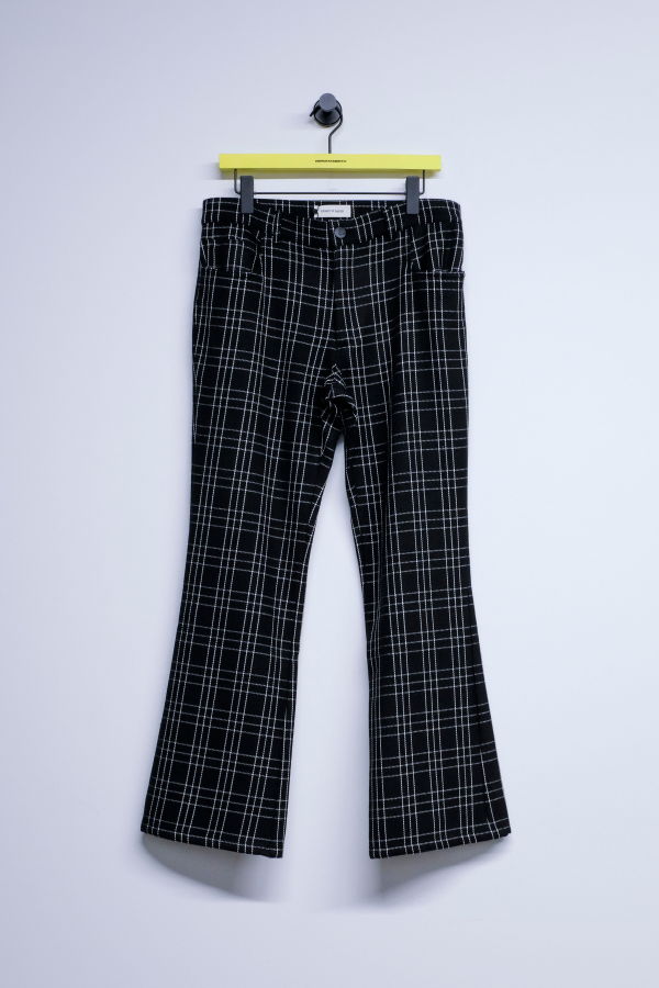 Ernest W. Baker Black & White Check Wool Five Pocket Flare Trousers