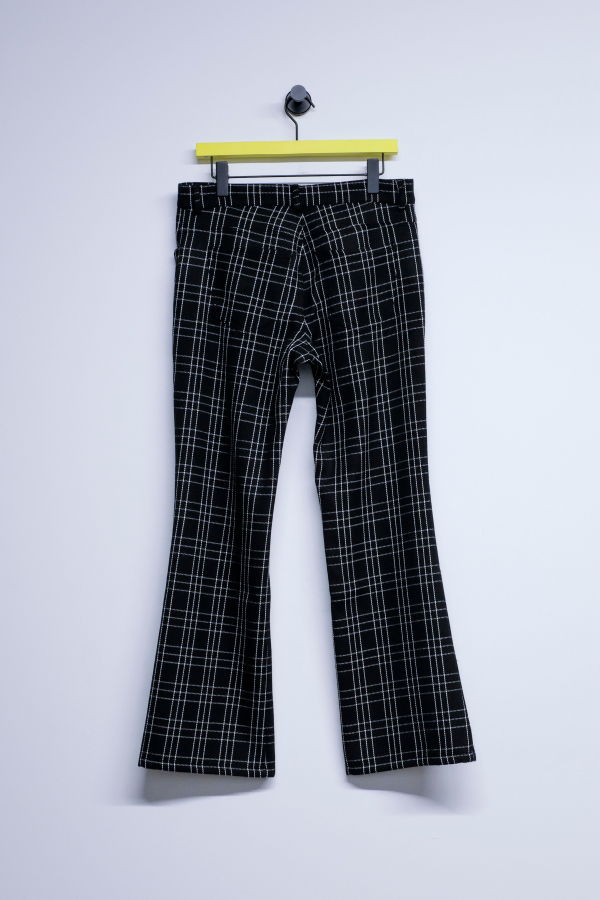 Ernest W. Baker Black & White Check Wool Five Pocket Flare Trousers