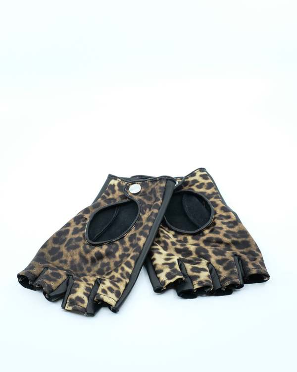 Ernest W. Baker Cheetah Leather & Viscose Open Finger Driving Gloves