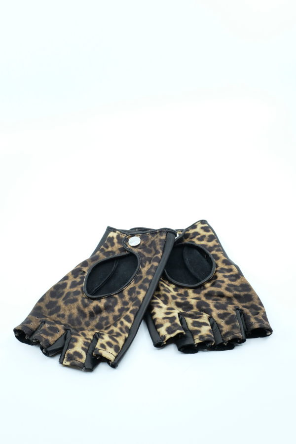 Ernest W. Baker Cheetah Leather & Viscose Open Finger Driving Gloves
