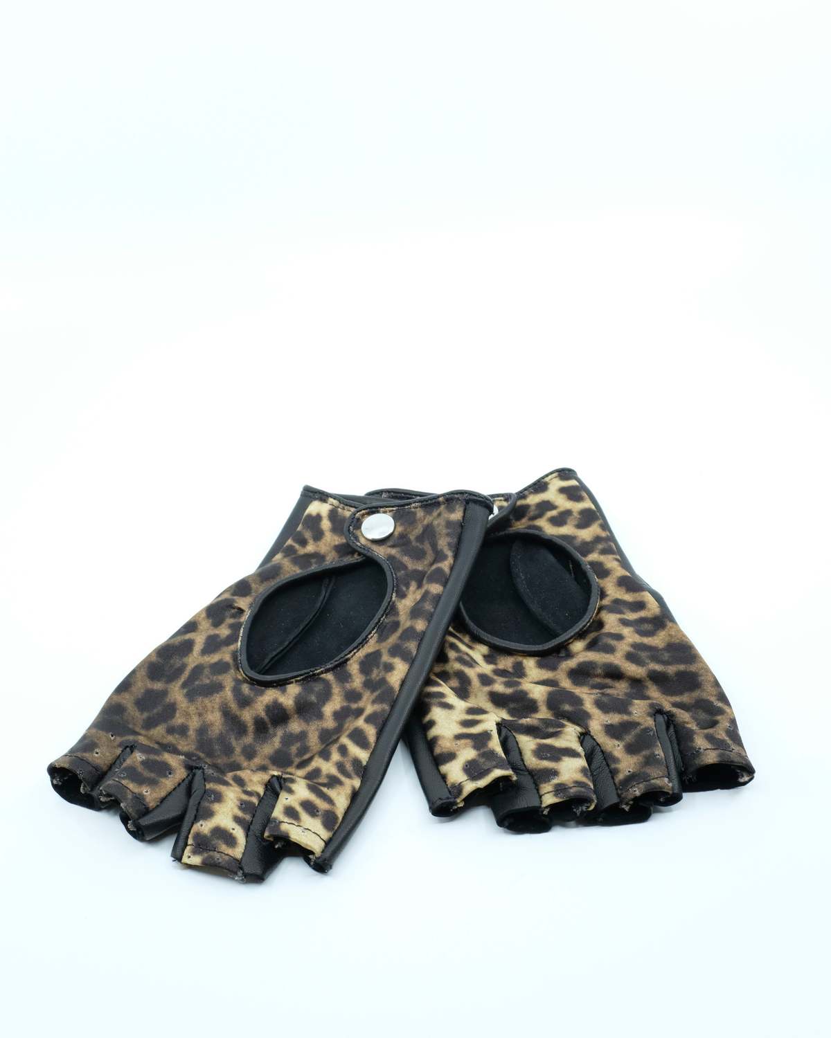 Ernest W. Baker Cheetah Leather & Viscose Open Finger Driving Gloves - Image 1 of 4