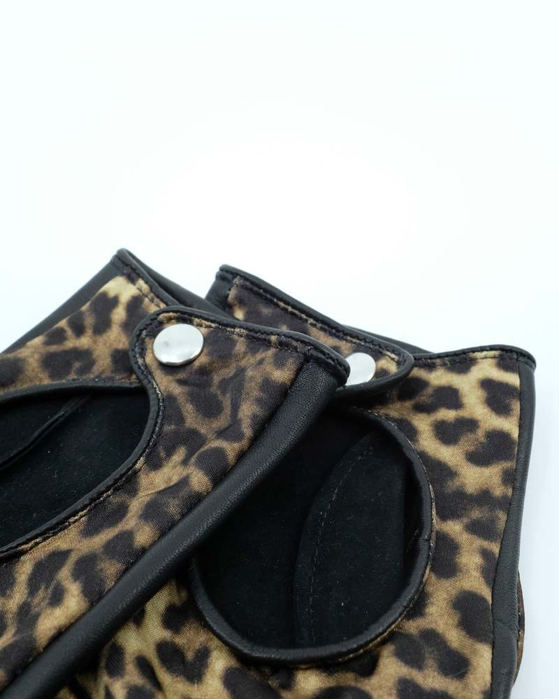 Ernest W. Baker Cheetah Leather & Viscose Open Finger Driving Gloves