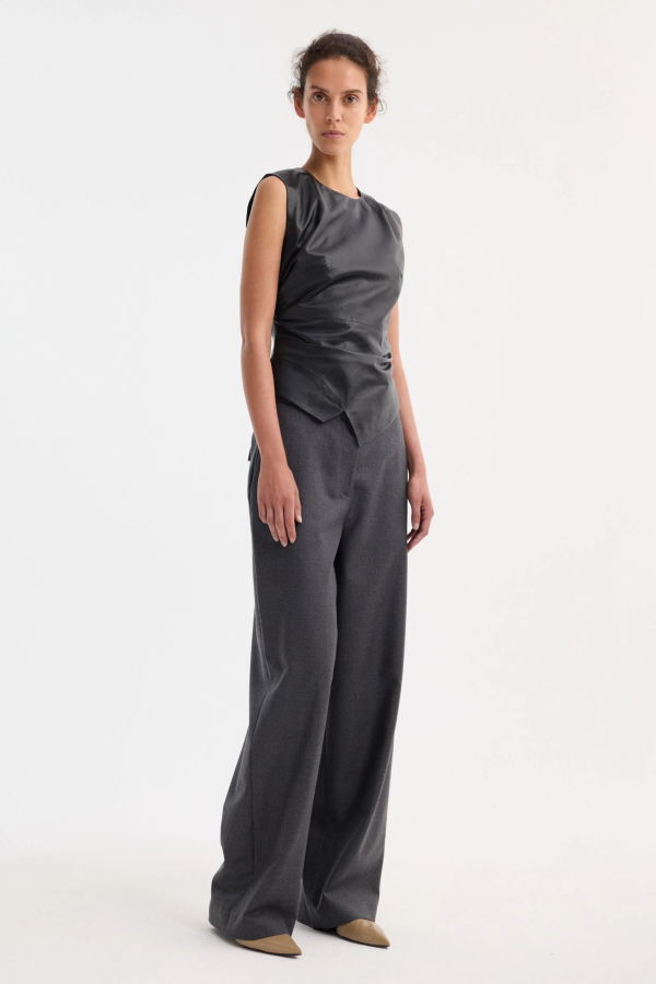 Rohe Sleeveless Draped Leather Top - Black