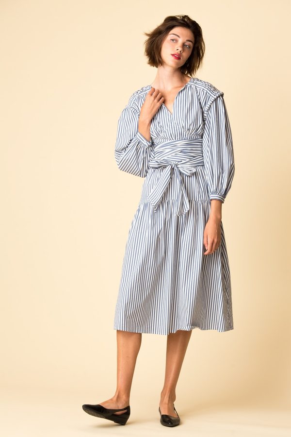 Sea New York Riviera Long Sleeve Relaxed Maxi Dress - blue/white | Garmentory Sea New York Riviera Long Sleeve Relaxed Maxi Dress - blue/white | Garmentory