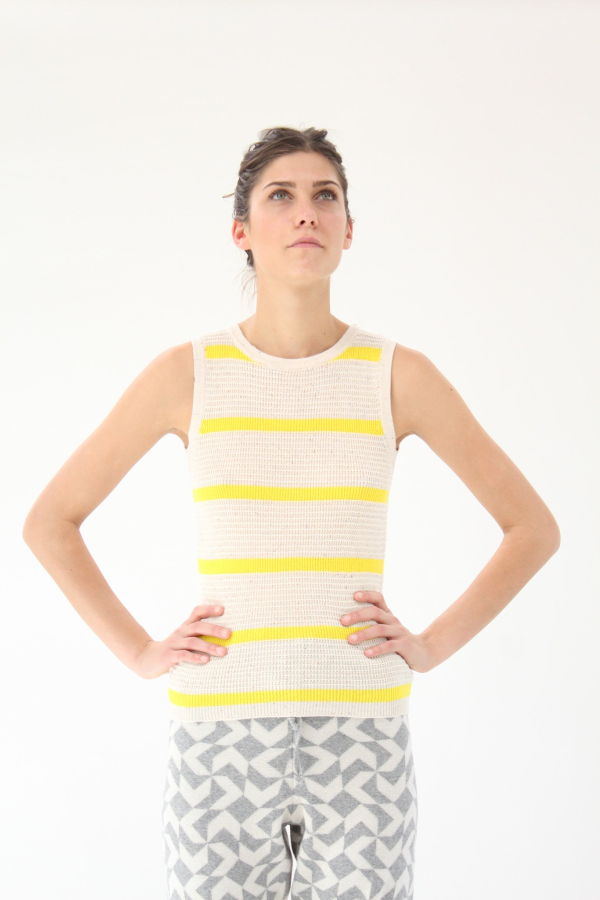 Micaela Greg Striped Waffle Tank - Yellow