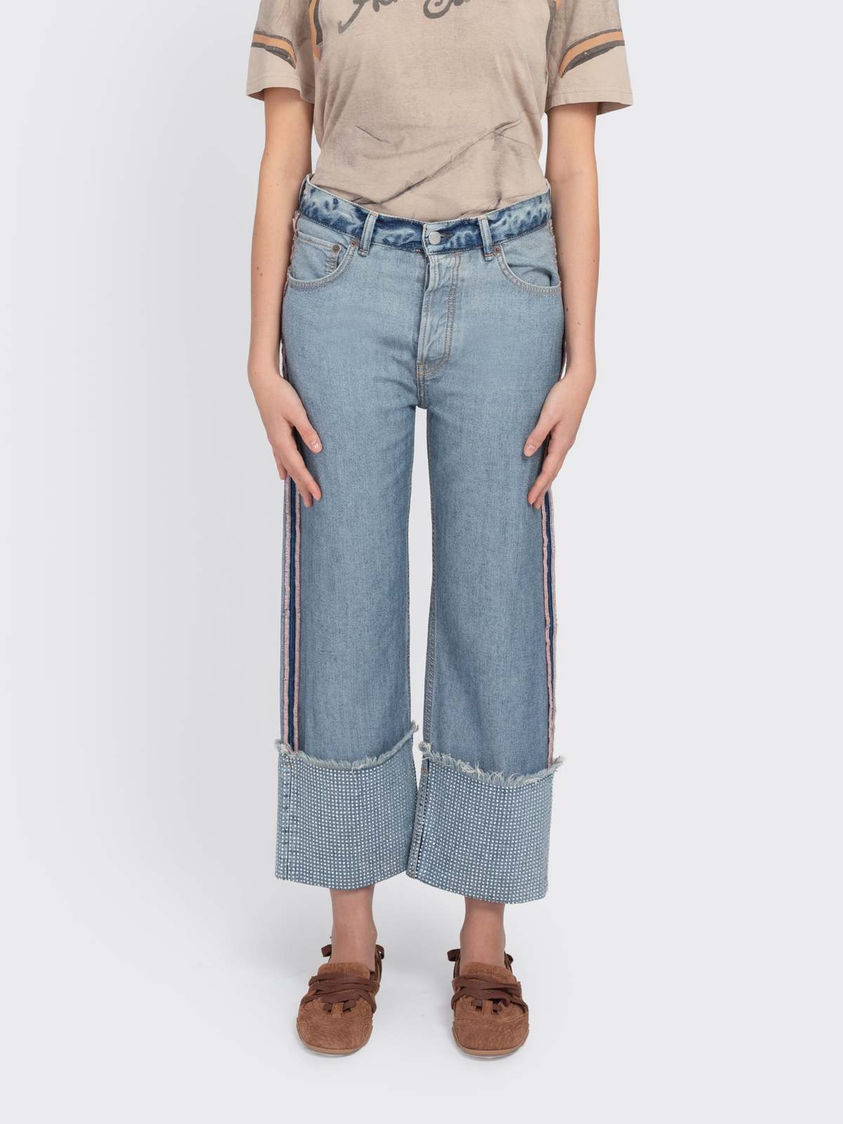 Acne Studios Denim Rhinestone Trousers - Blue - Image 1 of 4