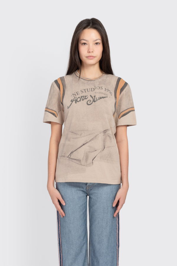 Acne Studios Graphic Short Sleeve T-Shirt Tee - Sand