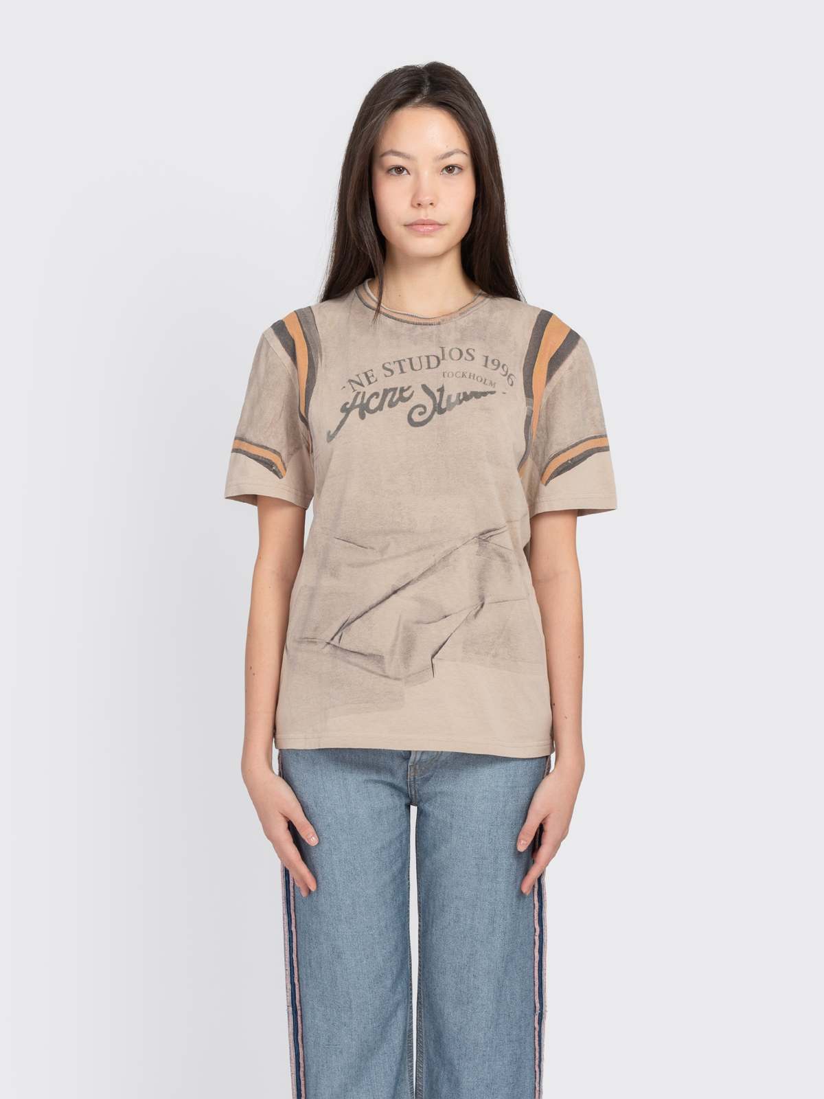 Acne Studios Graphic Short Sleeve T-Shirt Tee - Sand - Image 1 of 4
