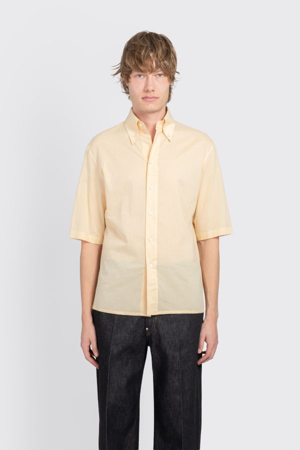 Lemaire Short Sleeve Shirt In Washed Cotton Muslin - Apricot