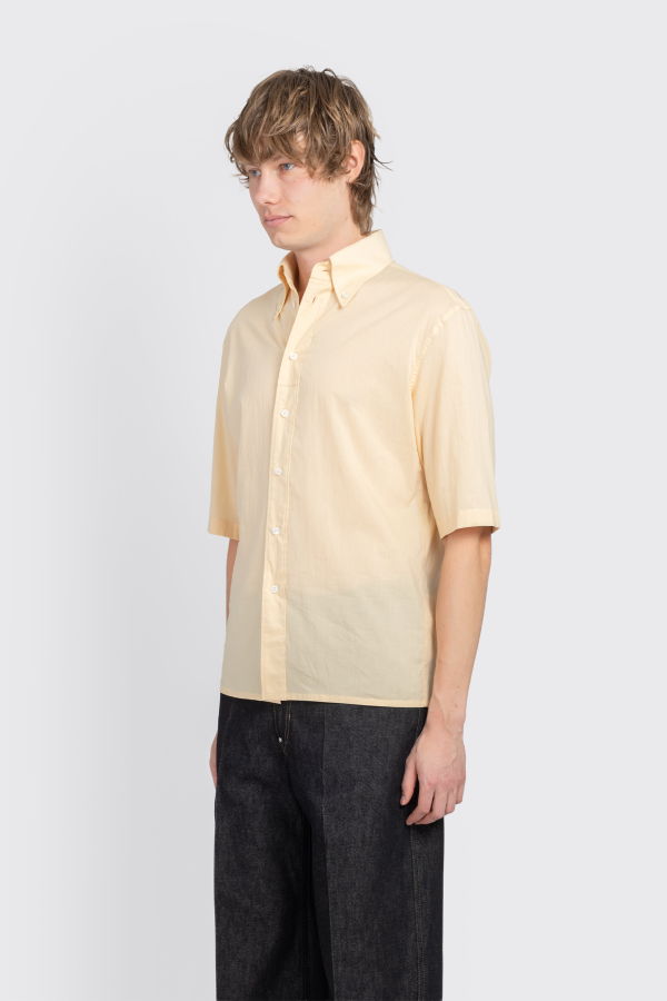 Lemaire Short Sleeve Shirt In Washed Cotton Muslin - Apricot