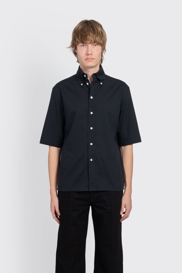 Lemaire Short Sleeve Shirt In Washed Cotton Muslin Shirt - Ink