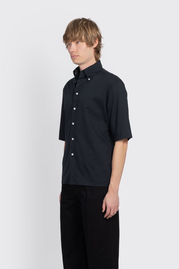 Lemaire Short Sleeve Shirt In Washed Cotton Muslin Shirt - Ink