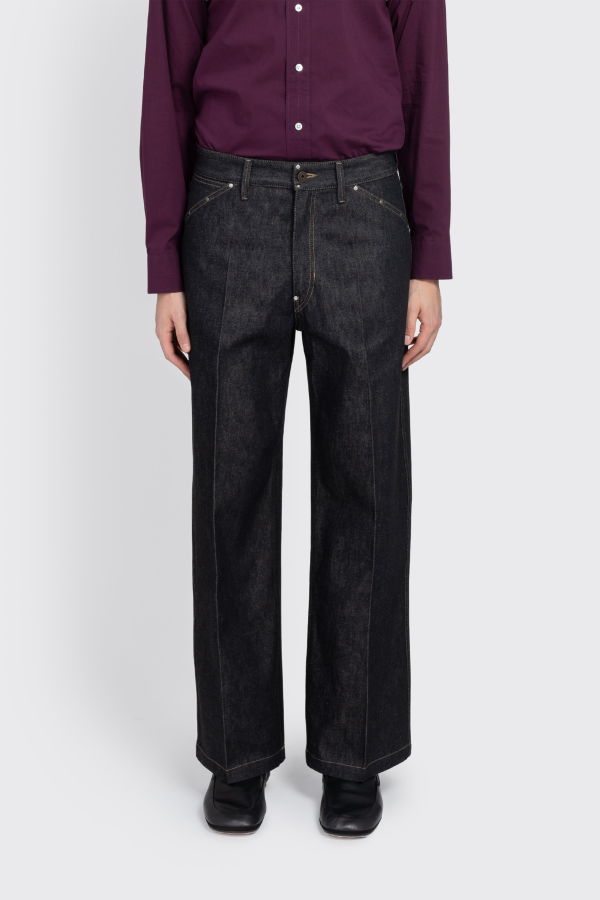 Lemaire Wide Denim Pants with Studs - Blue