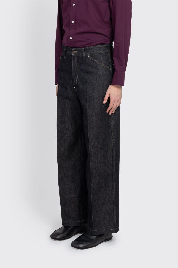 Lemaire Wide Denim Pants with Studs - Blue