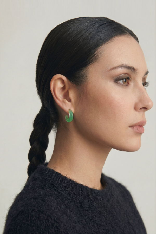 seree Half Moon Green Chalcedony Earrings - Green