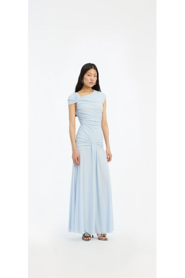 ROTATE Birger Christensen Maxi Asymmetric Dress - Light Blue
