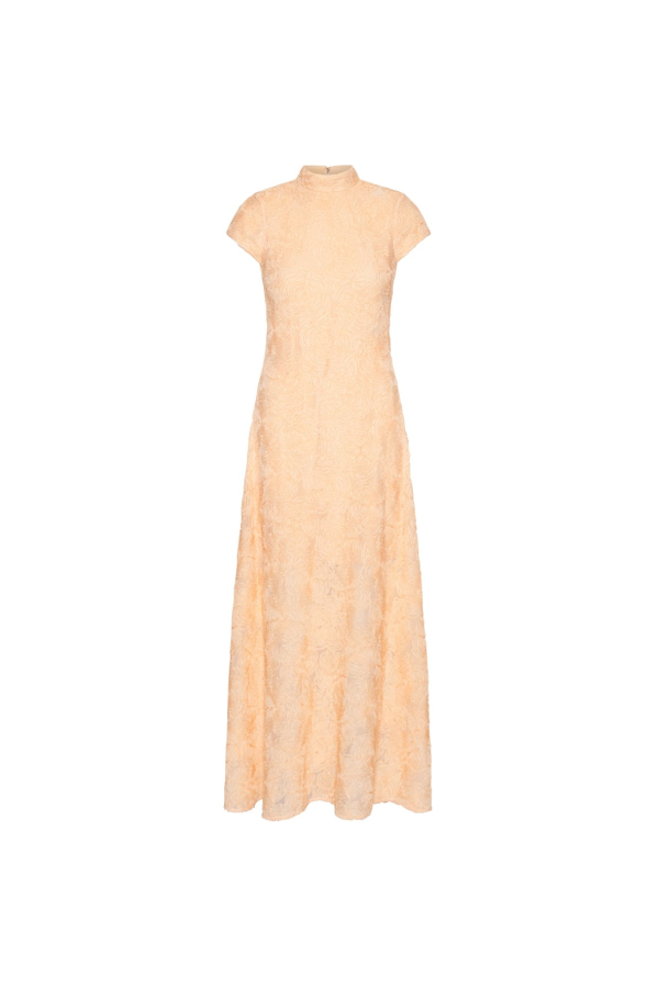 ROTATE Birger Christensen Mesh Capsleeve Maxi Dress - Vanilla Cream