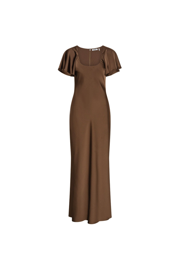 ROTATE Birger Christensen Satin Flowy Sleeve Dress - Potting Soil