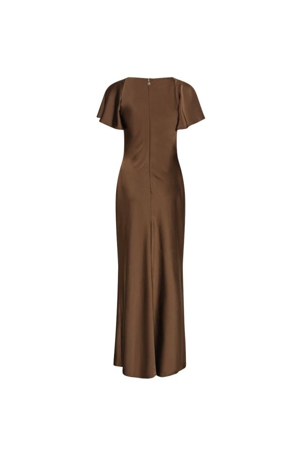 ROTATE Birger Christensen Satin Flowy Sleeve Dress - Potting Soil