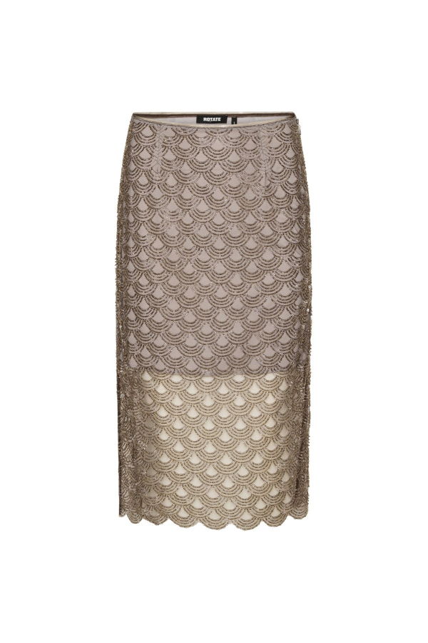 ROTATE Birger Christensen Scallop Sequin Midi Skirt - Taupe