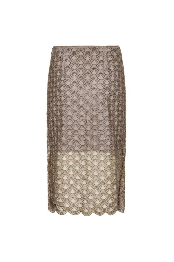 ROTATE Birger Christensen Scallop Sequin Midi Skirt - Taupe
