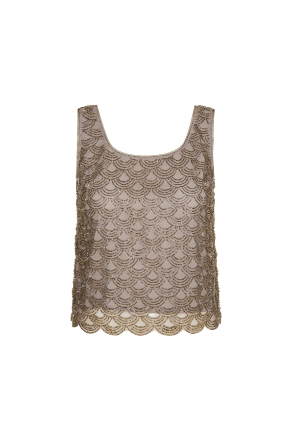 ROTATE Birger Christensen Scallop Sequin Top - Gull Gray