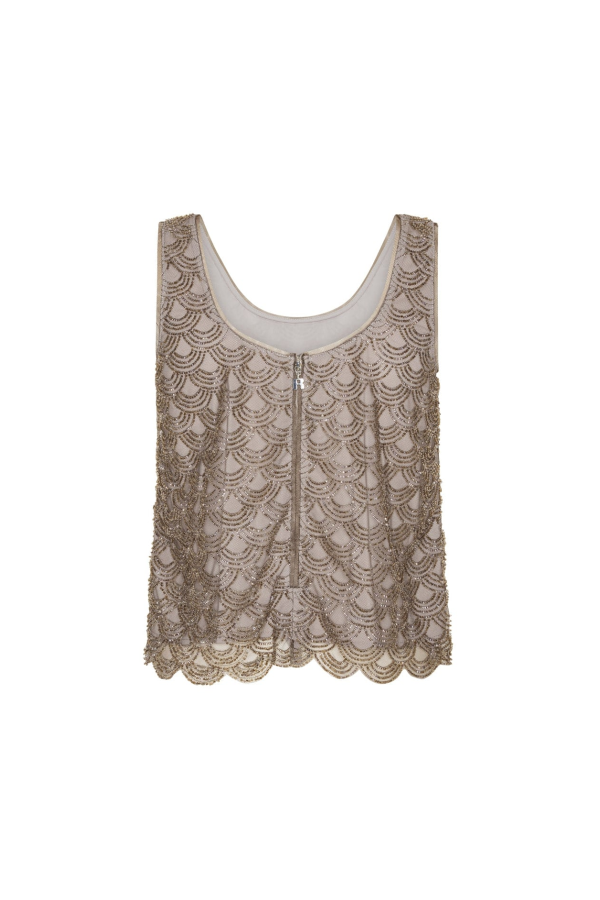 ROTATE Birger Christensen Scallop Sequin Top - Gull Gray