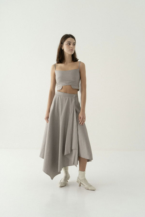 K M by L A N G E Pole Asymmetric Linen Skirt