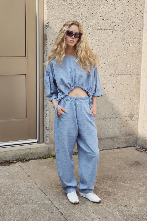 Eve Gravel Shepherd Pants - Bleu Smoky