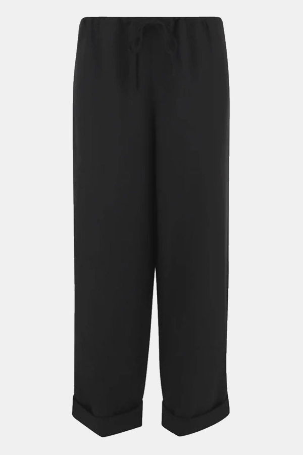 The Row Black Wool Trousers With Cuffs Pants - Black