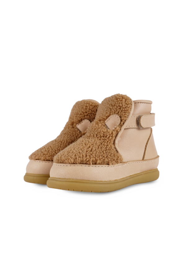 KIDS Donsje Roumi Teddy Bear Shoes - Light Maple Curly Faux Fur