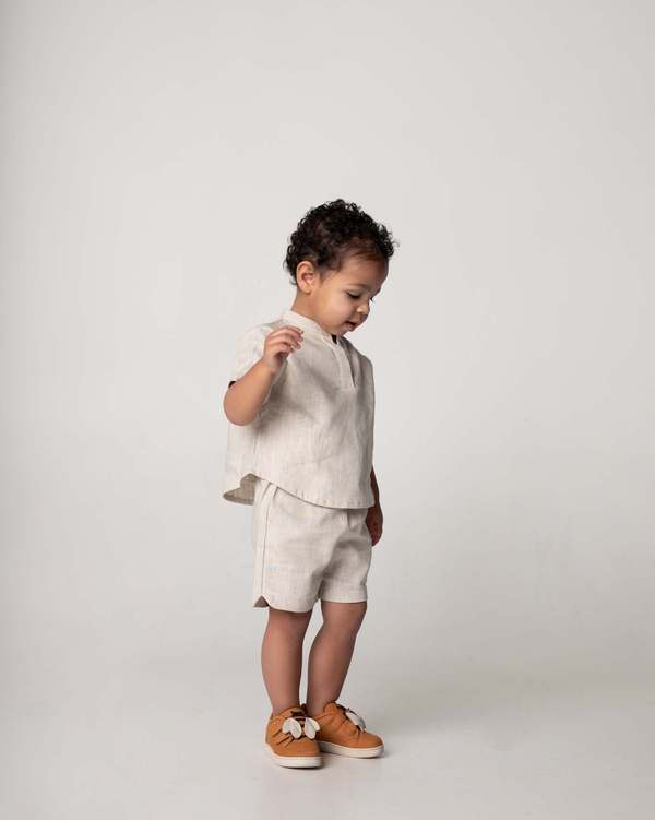 Donsje Wavel Linen Shorts - Sand Beige