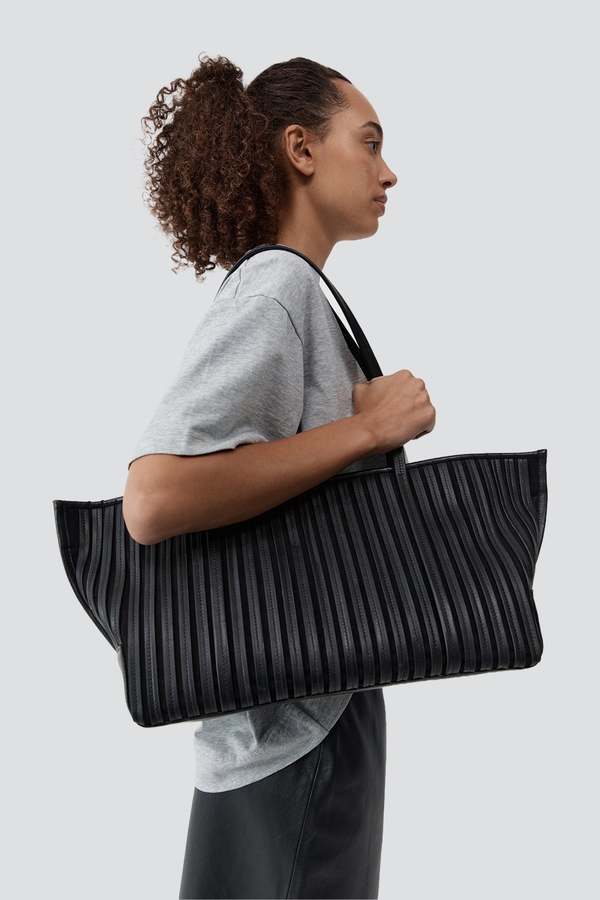St. Agni Black Linea Stitch Bateau Tote Bag