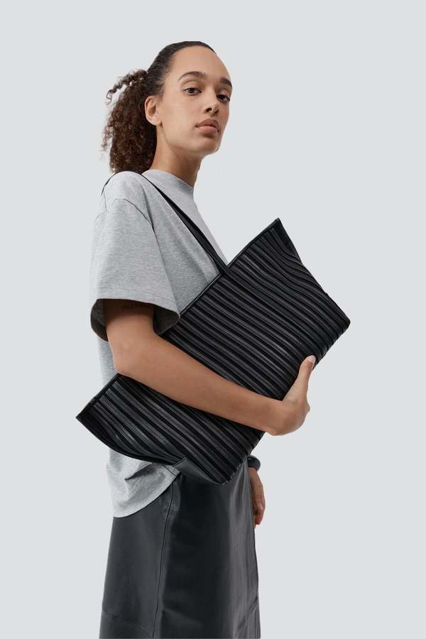 St. Agni Black Linea Stitch Bateau Tote Bag